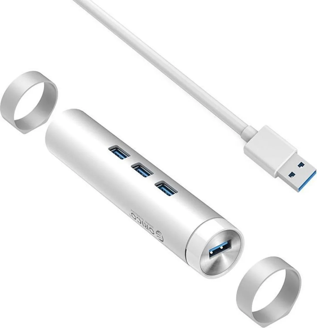 ORICO ORI-ARH3L-U3 USB3.0 Hub - 3x USB-A, 1x Ethernet 10/100/1000Mbps - Zilver