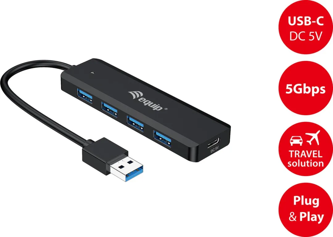 Equip 4-Port-USB-3.2 Gen 1-Hub und Adapter für USB-C USB-C (USB 3.2 Gen 2) multiport hub 5 poorten Zwart