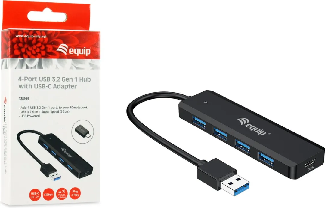 Equip 4-Port-USB-3.2 Gen 1-Hub und Adapter für USB-C USB-C (USB 3.2 Gen 2) multiport hub 5 poorten Zwart