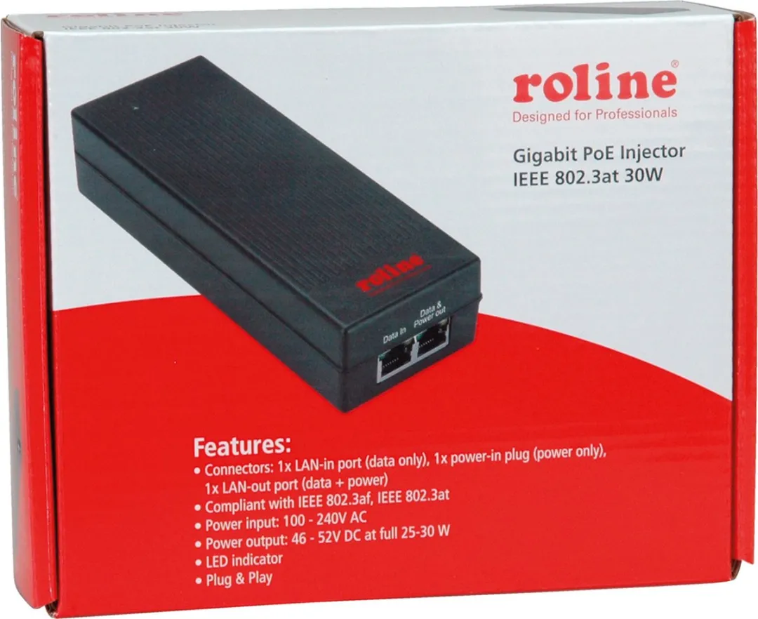 Roline Gigabit PoE Injector 30W - Zwart