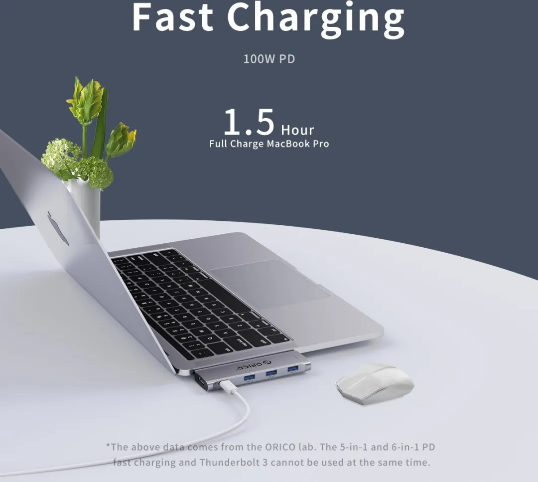 ORICO ORI-2CT-5H-GY USB-C Hub 5-in-1 - 3x USB 3.0, HDMI 4K@30Hz - 100W PD - Sky grey