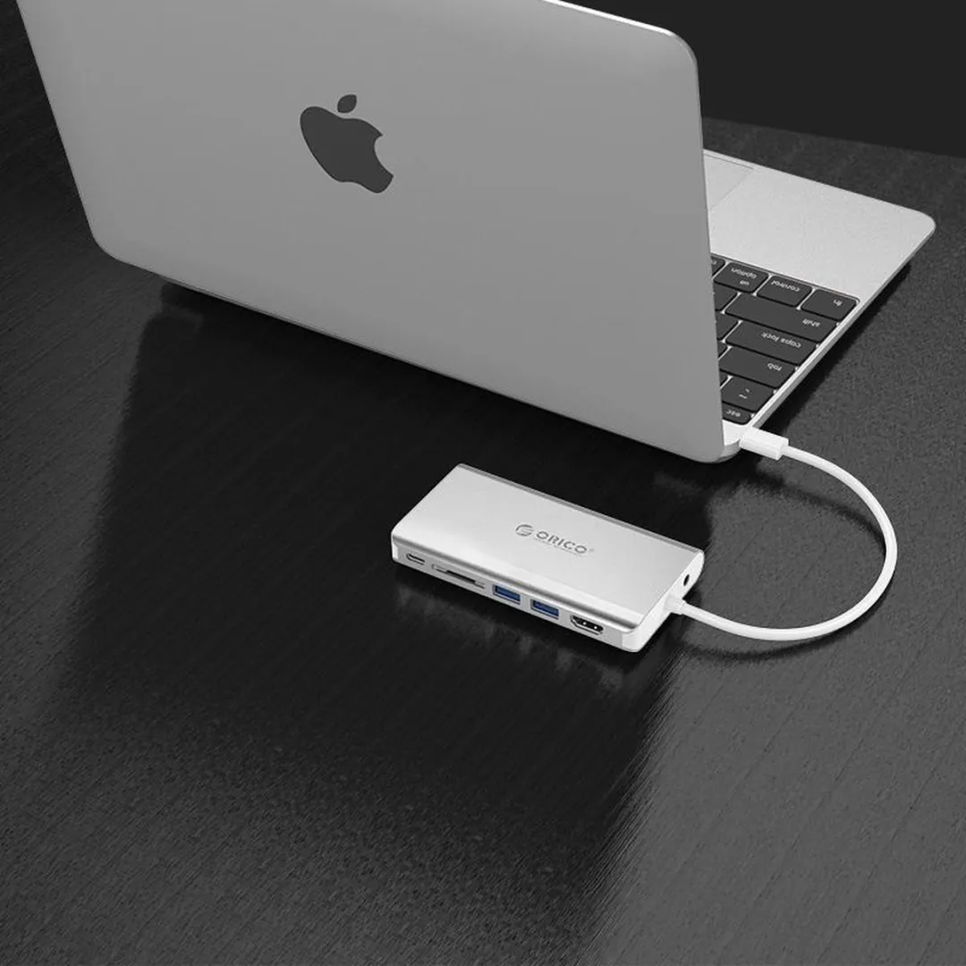 ORICO ORI-XC-304-SV USB-C Hub 8-in-1 - HDMI, USB 3.0, RJ45, SD - Zilver