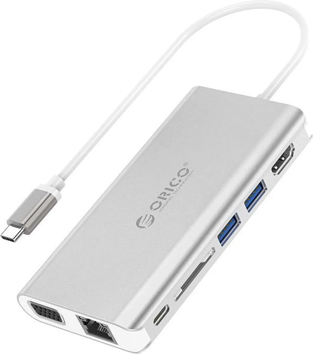 ORICO ORI-XC-304-SV USB-C Hub 8-in-1 - HDMI, USB 3.0, RJ45, SD - Zilver
