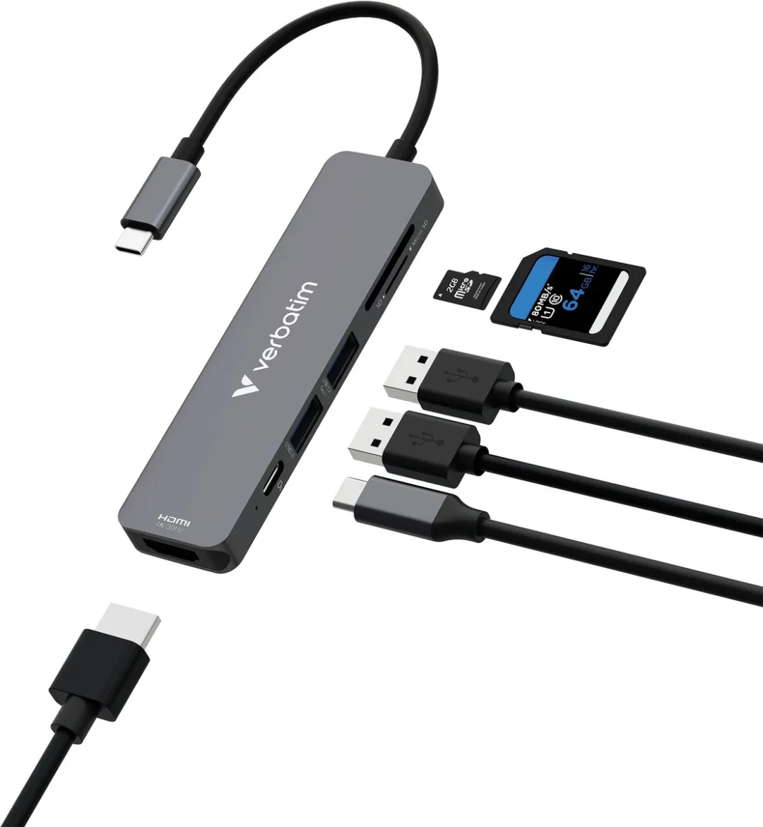 Verbatim 32156 USB-C Hub - 6 Poorten - Grijs