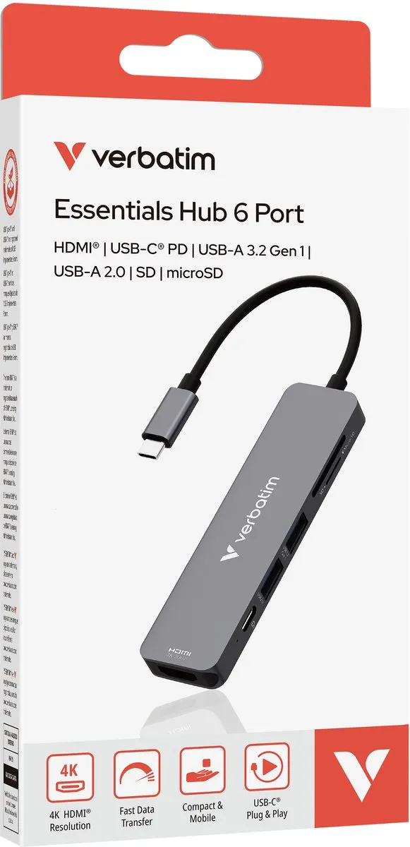 Verbatim 32156 USB-C Hub - 6 Poorten - Grijs