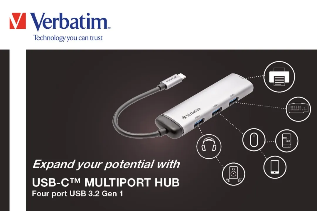 Verbatim Adapterhub USB-C 49147 - 4x USB-A 3.2 Grijs