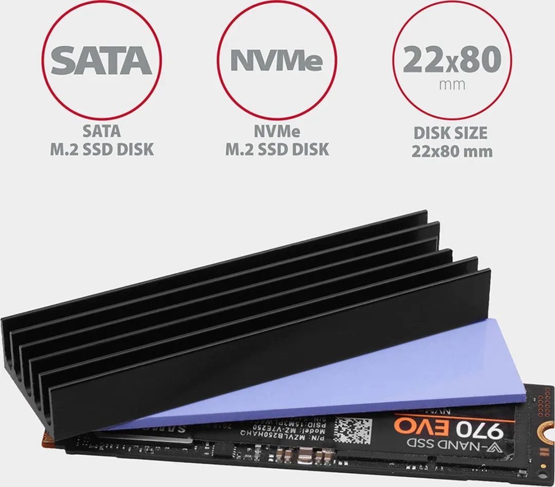 Axagon CLR-M2L10 M.2 SSD Koeler - Zwart