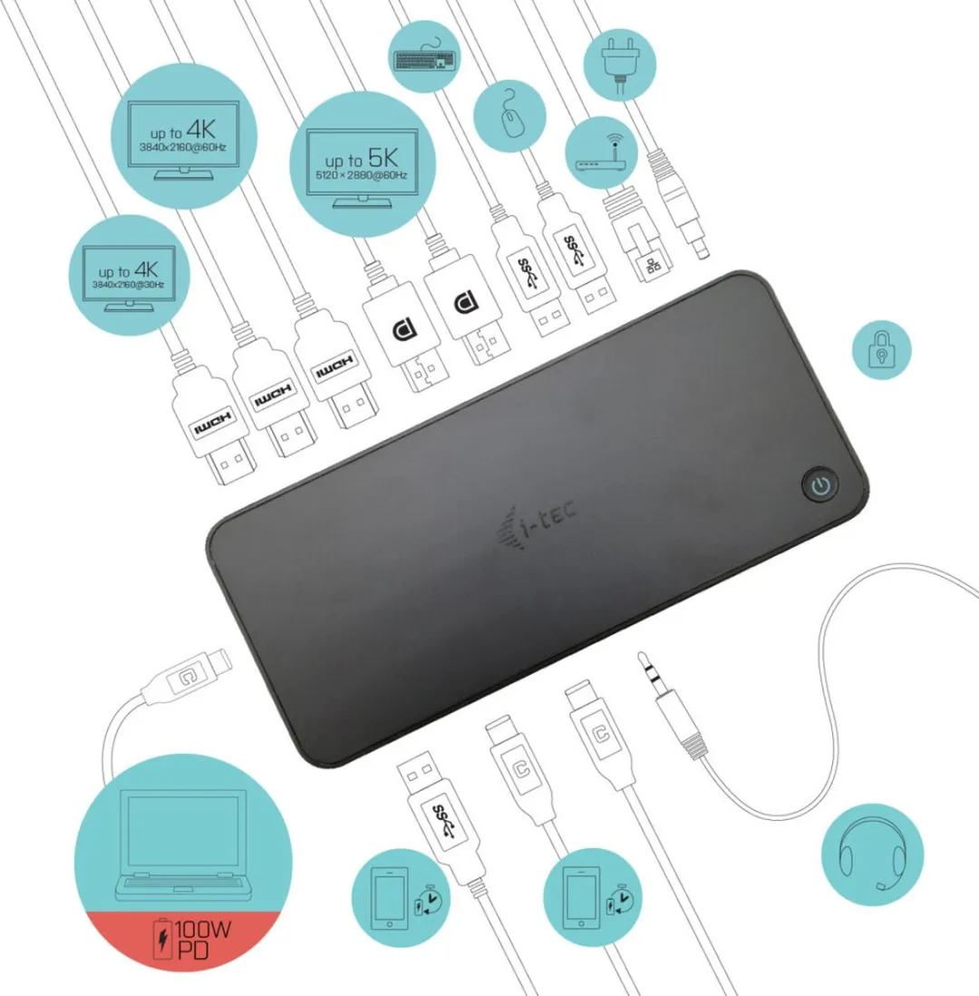 i-Tec - USB-C/Thunderbolt Docking Station 3 x 4K video en vele andere poorten