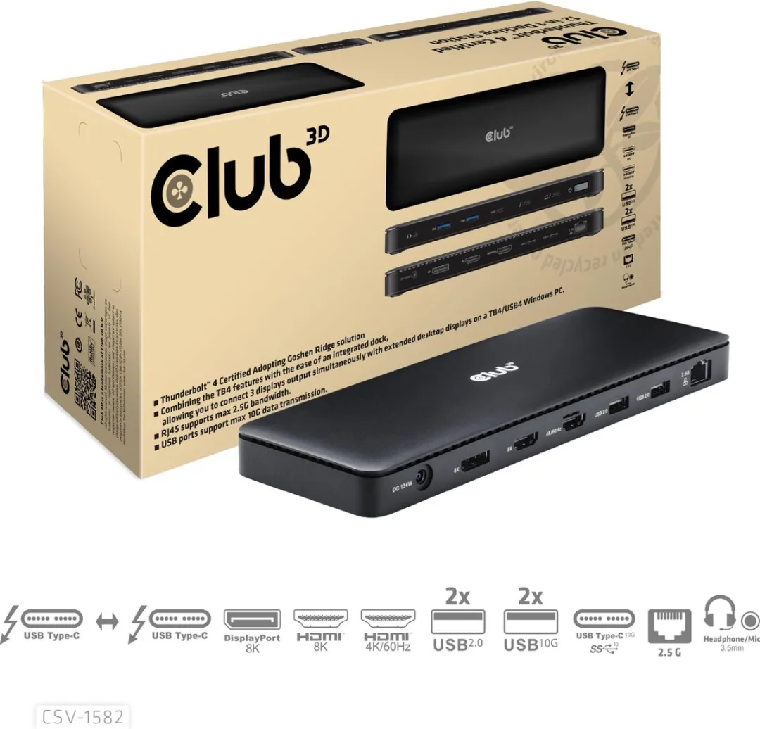 Club3D CSV-1582 Thunderbolt 4 Docking Station - 12-in-1 - Zwart