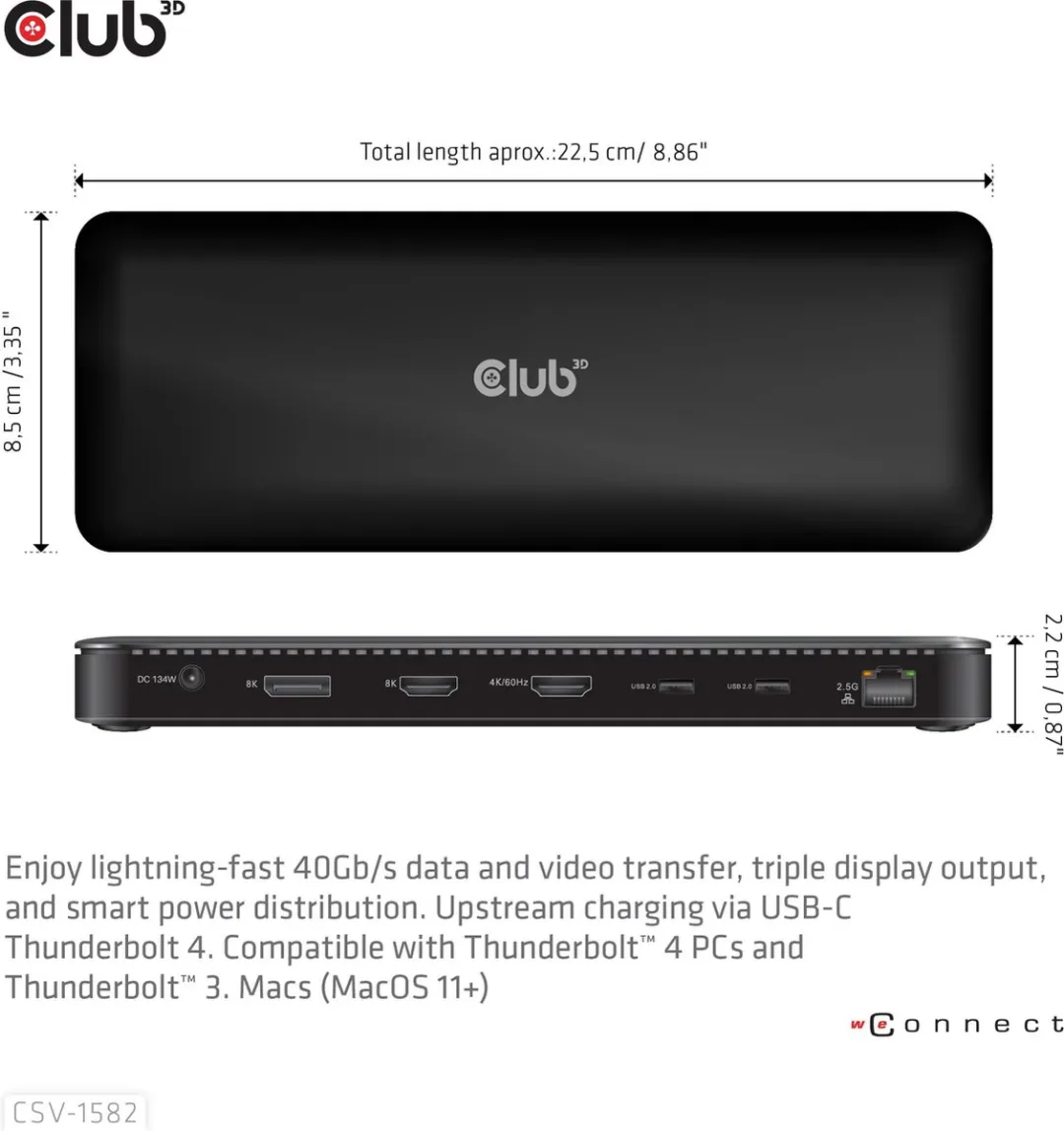 Club3D CSV-1582 Thunderbolt 4 Docking Station - 12-in-1 - Zwart