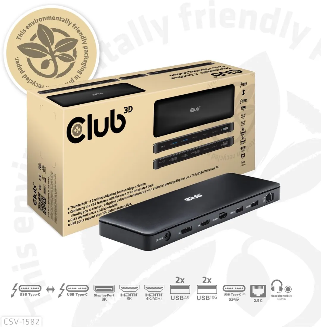 Club3D CSV-1582 Thunderbolt 4 Docking Station - 12-in-1 - Zwart