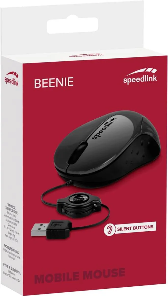 Speedlink BEENIE - Mobiele USB Muis - Links en Rechtshandig - Zwart