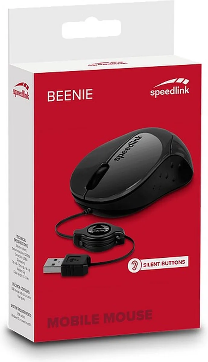 Speedlink BEENIE - Mobiele USB Muis - Links en Rechtshandig - Zwart