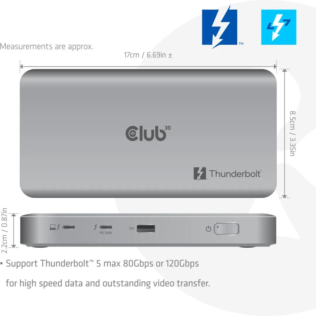 Club 3D 5-1 Thunderbolt™ 5 Hub Triple video 5K60Hz Thunderbolt™ Share Certified 180W
