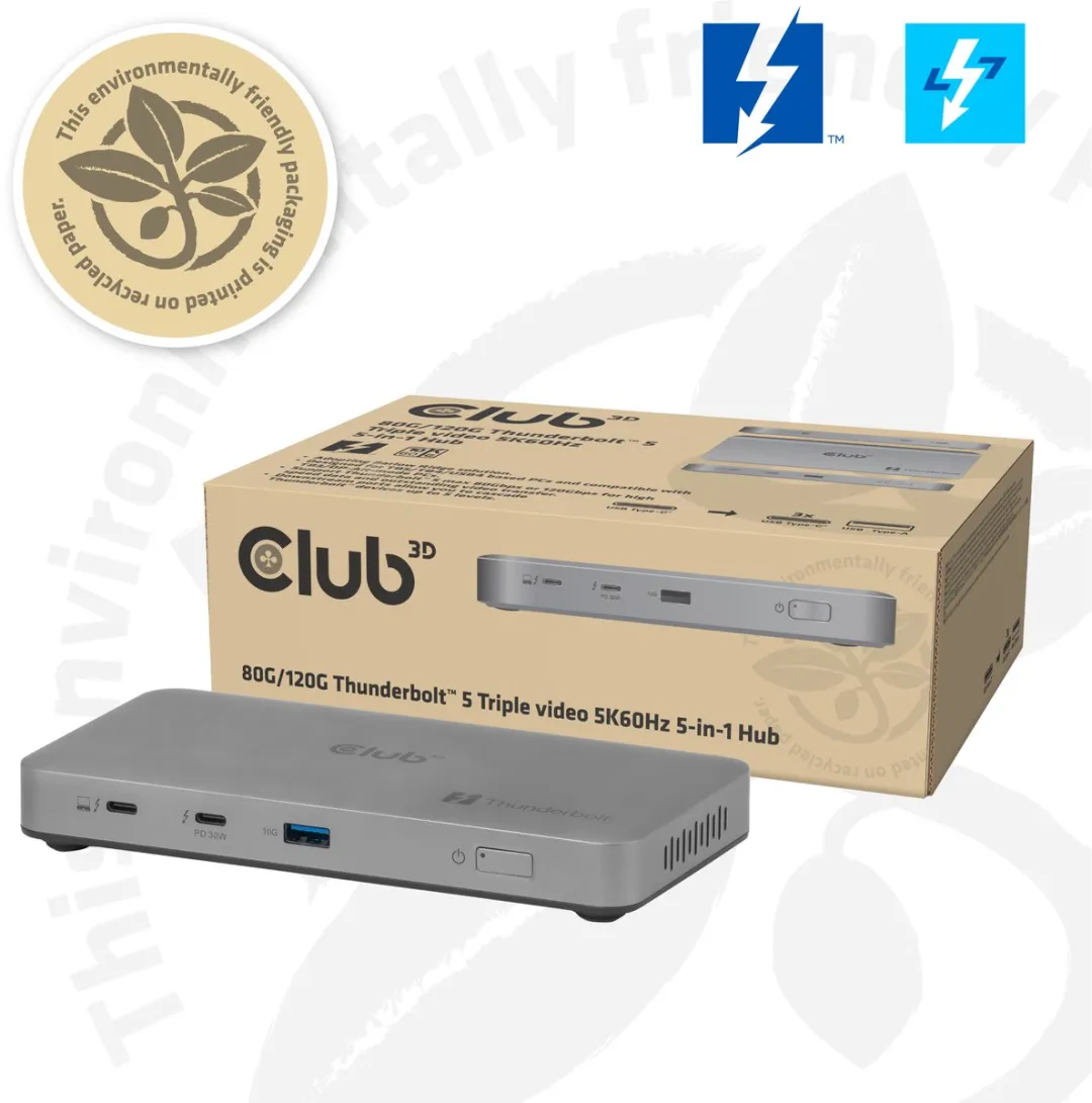 Club 3D 5-1 Thunderbolt™ 5 Hub Triple video 5K60Hz Thunderbolt™ Share Certified 180W