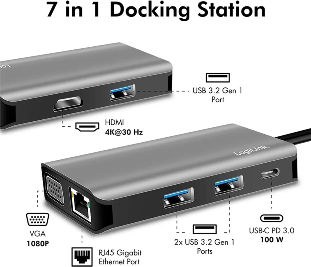 Logilink UA0410 USB-C Dockingstation - Antraciet - afbeelding 6 van 6