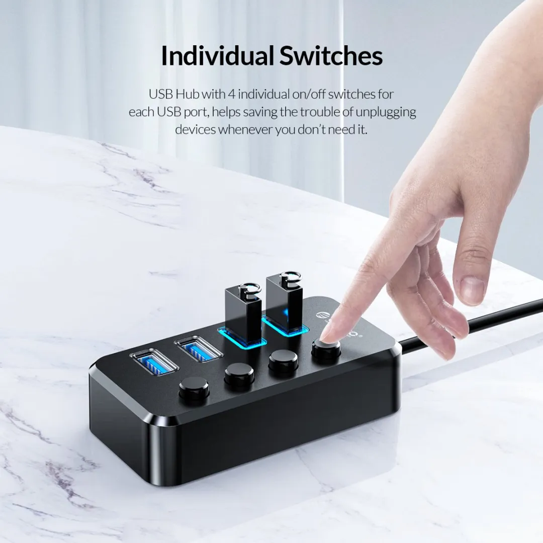 ORICO ORI-TSU3-4A-BK USB 3.0 Hub 4 Poorten - Zwart