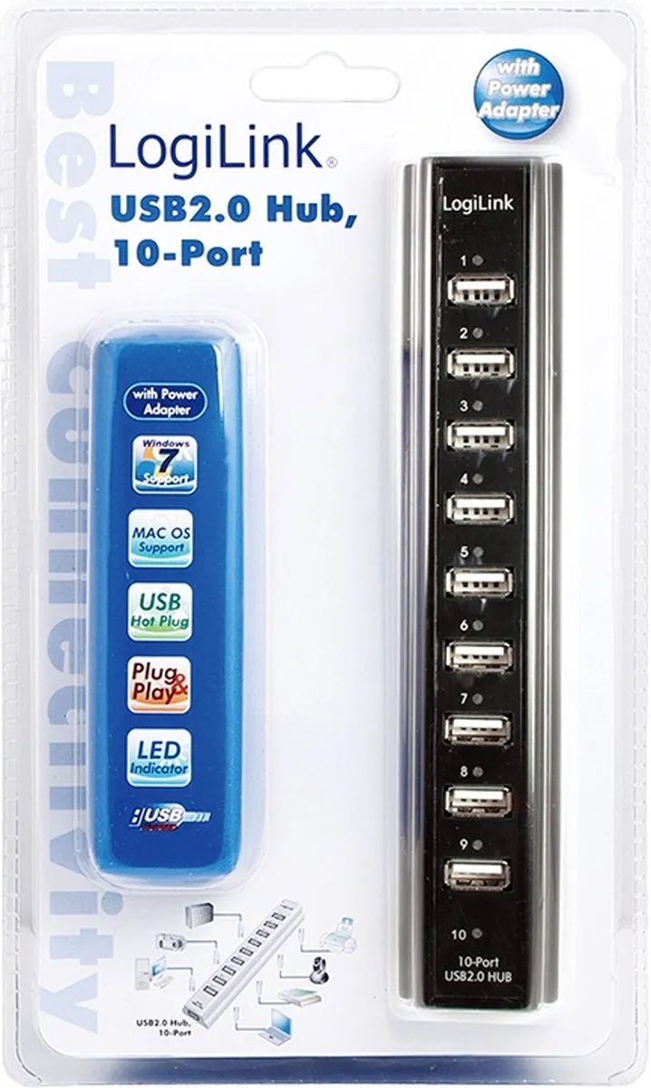 Logilink UA0096 USB-hub 10 Poorten USB 2.0 - Zwart