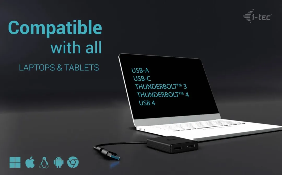 I-tec CADUAL4KDP USB-A/USB-C Dual 4K Video Adapter - Zwart