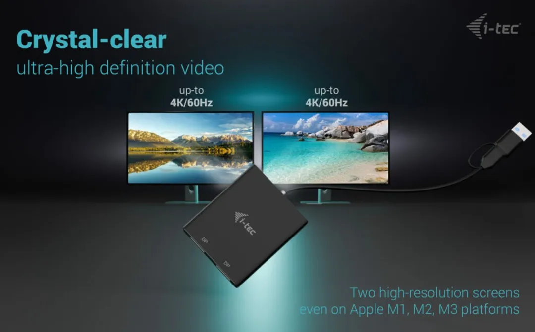 I-tec CADUAL4KDP USB-A/USB-C Dual 4K Video Adapter - Zwart
