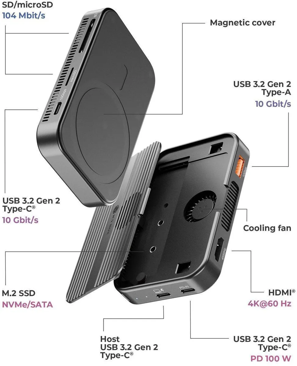 Icy Box IB-DK4071M-CU31 USB-C DockingStation 7-in-1 - Zwart