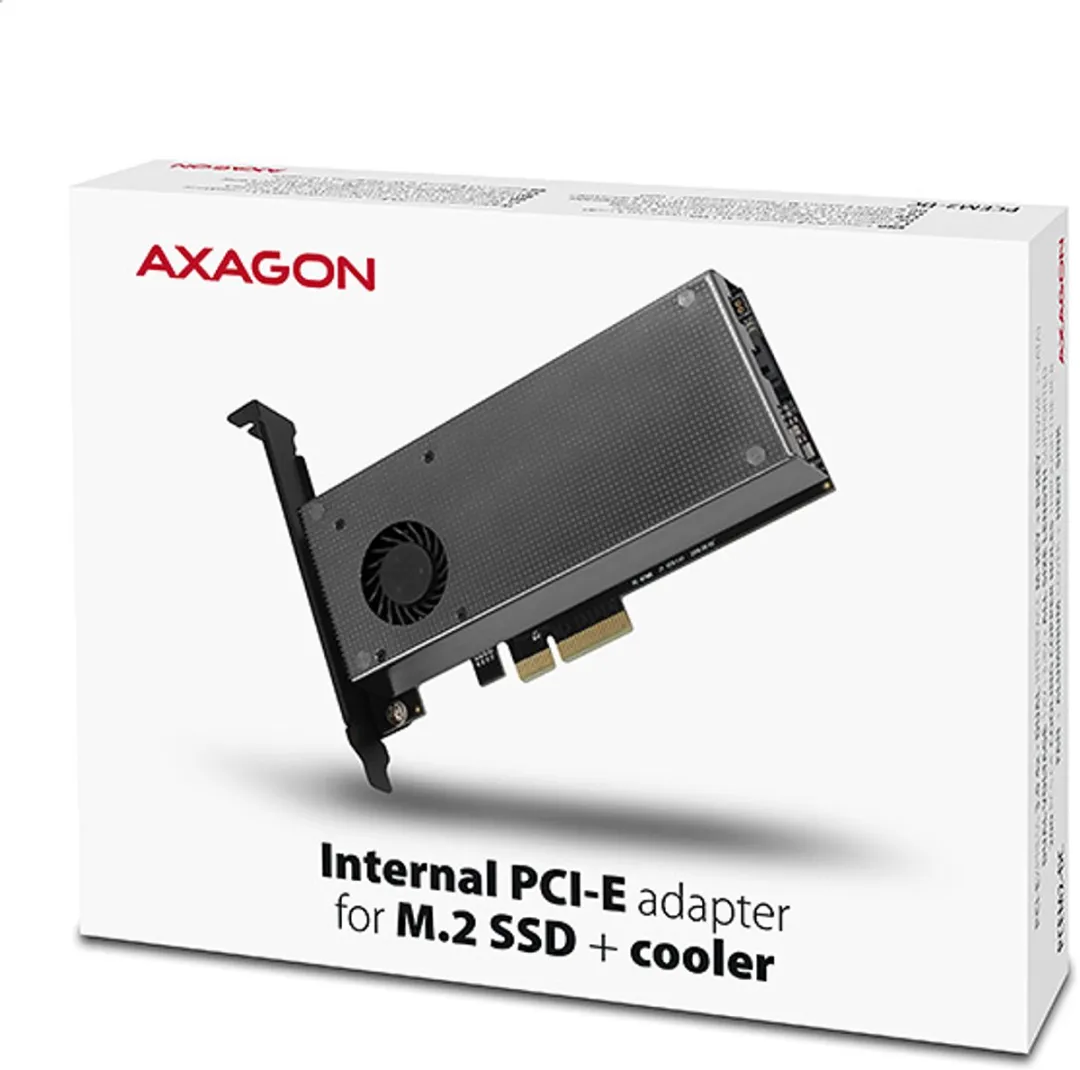 AXAGON PCEM2-DC 2 poorten M.2-controller PCIe x4 Geschikt voor: 2230, 2242, 2260, 2280, 22110 Actieve koeling, Incl. Lo