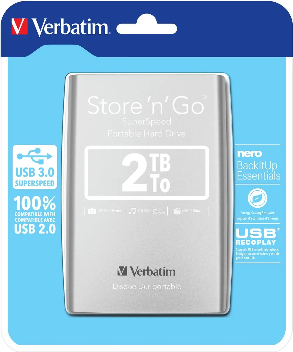 Verbatim Store 'n' Go Ultra Slim Vx500 2TB Externe Harde Schijf - Zilver