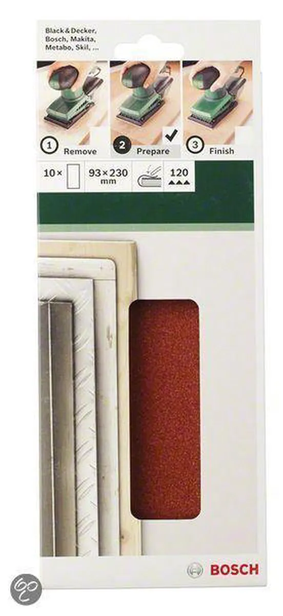 Bosch 10-delige schuurbladset voor vlakschuurmachines 93 x 230 mm geperforeerd - korrel 60