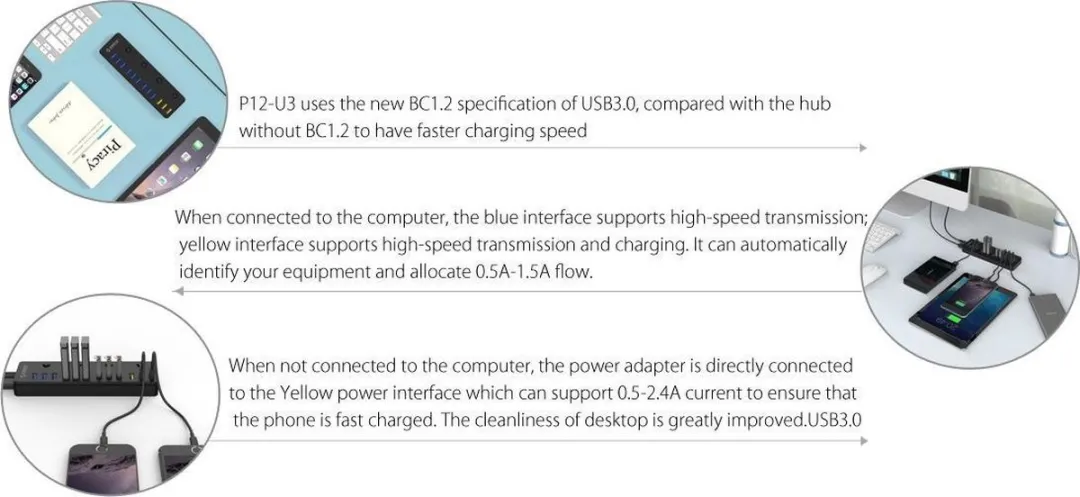 ORICO ORI-P12-U3-BK 12-Poorts USB 3.0 Hub - Zwart