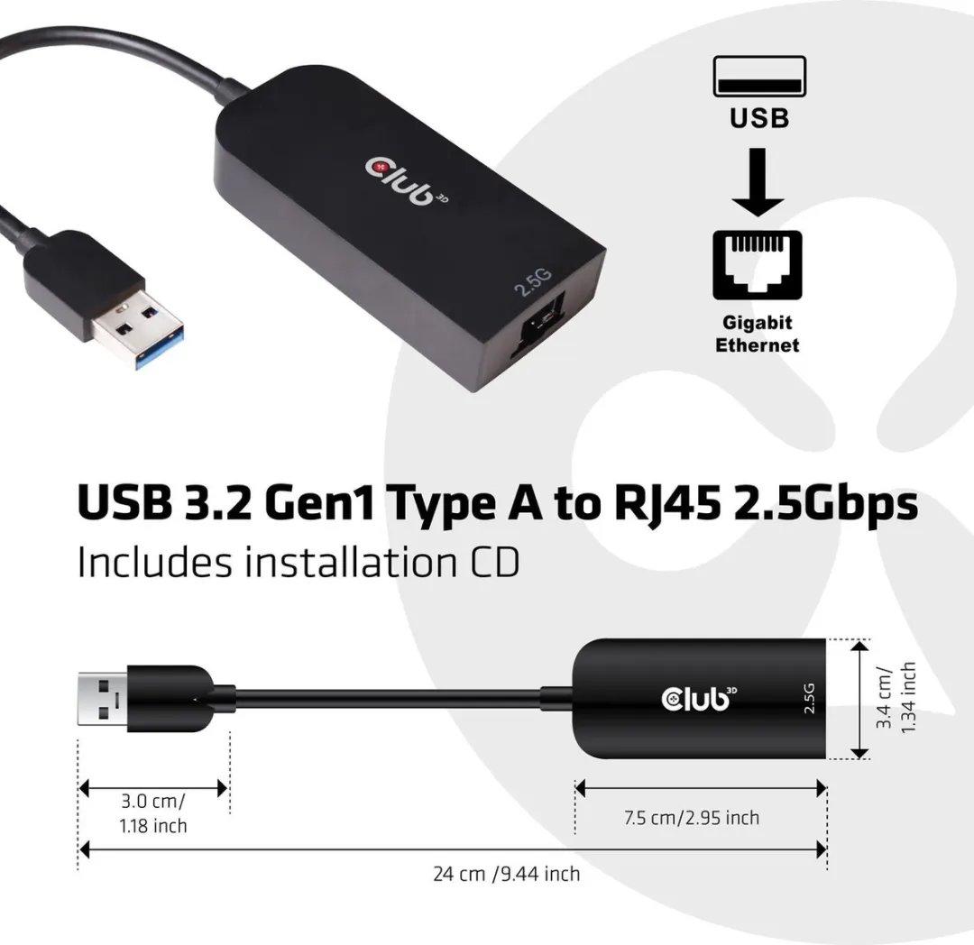Club3D CAC-1420 USB-A naar RJ45 2.5G Ethernet Adapter