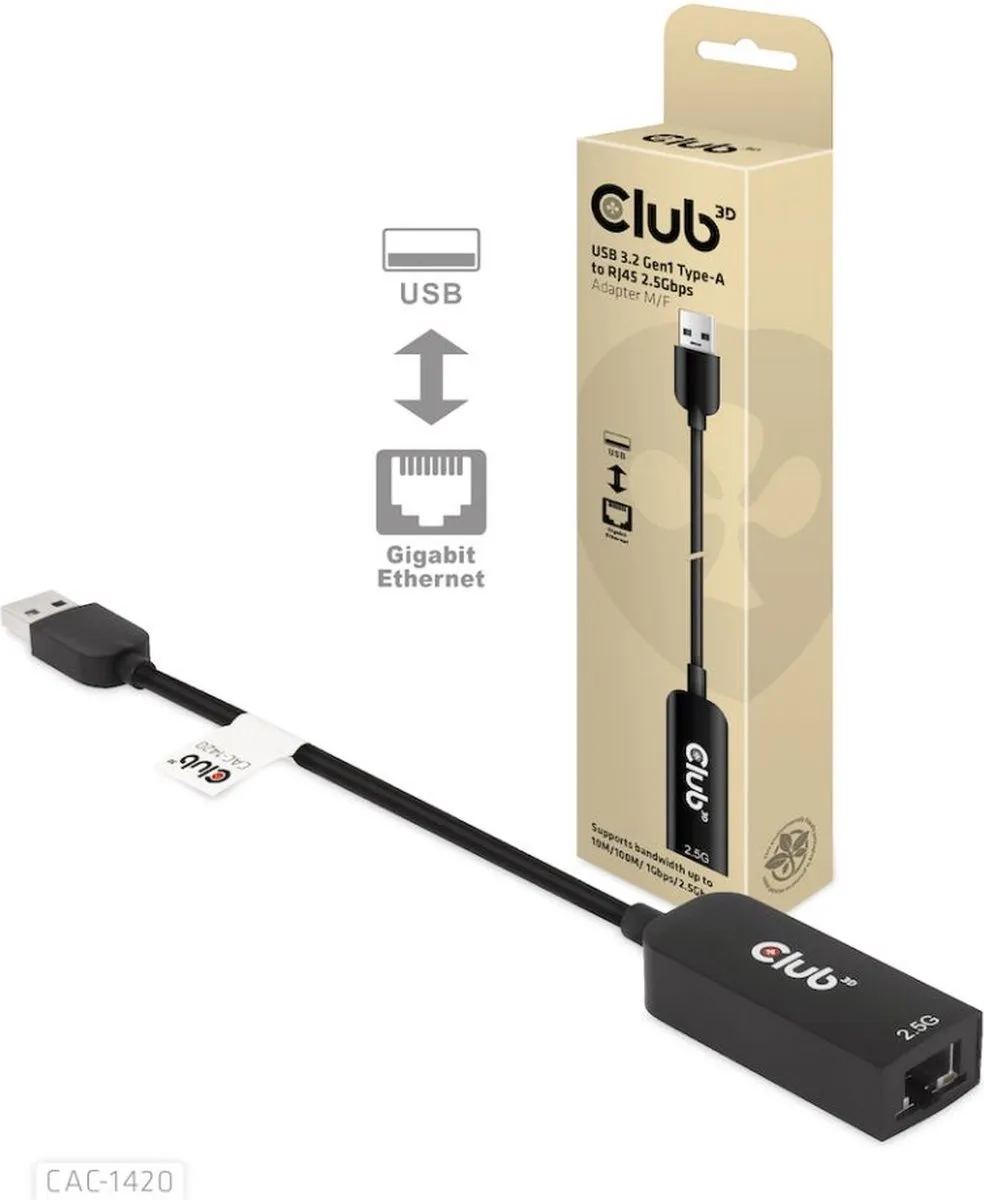 Club3D CAC-1420 USB-A naar RJ45 2.5G Ethernet Adapter