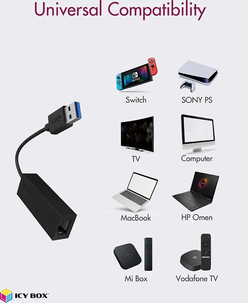 Icy Box IB-AC501a Ethernet Adapter 1000 Mbit/s - Zwart