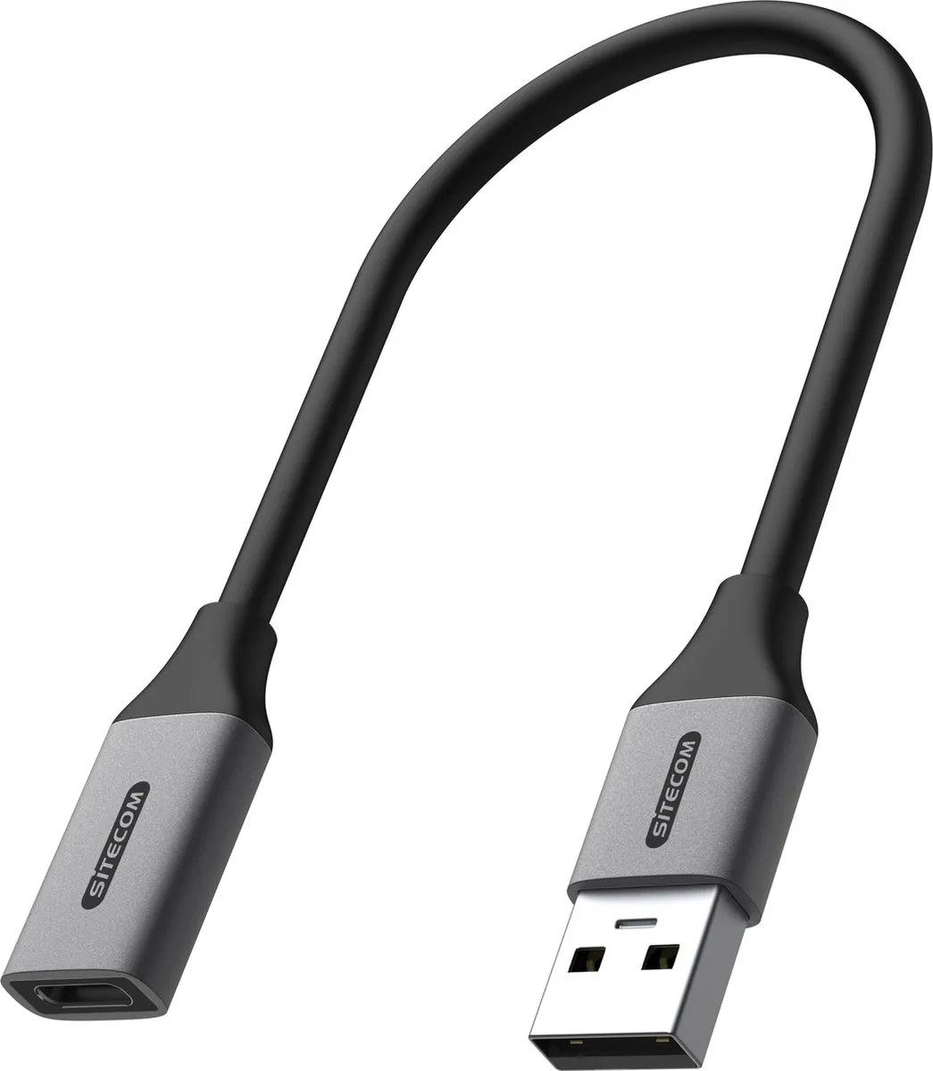 Sitecom AD-1013 USB A naar USB C Kabel 15cm - Zwart/Grijs