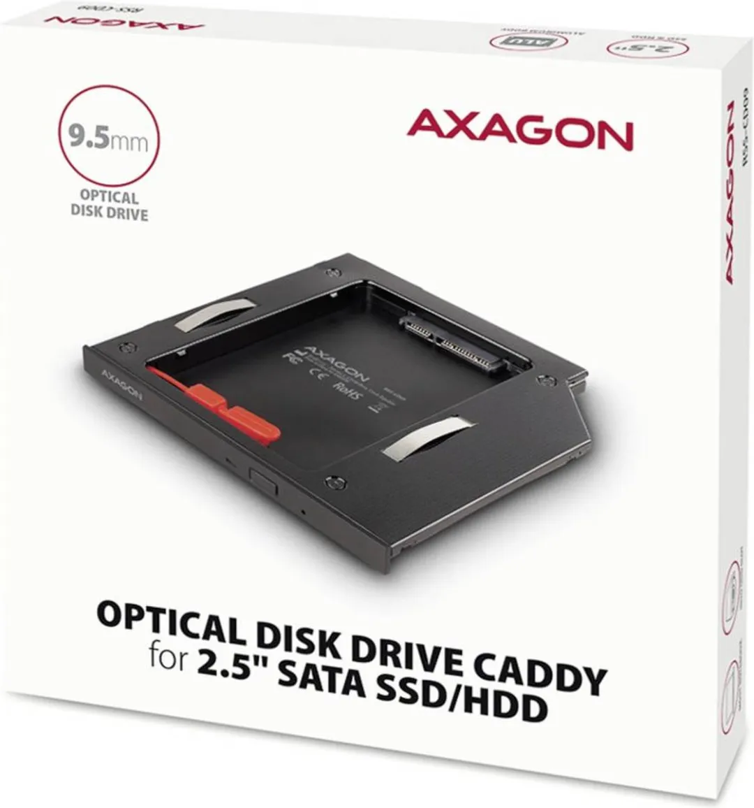 Axagon RSS-CD09 2.5 SSD/HDD Caddy - Zwart
