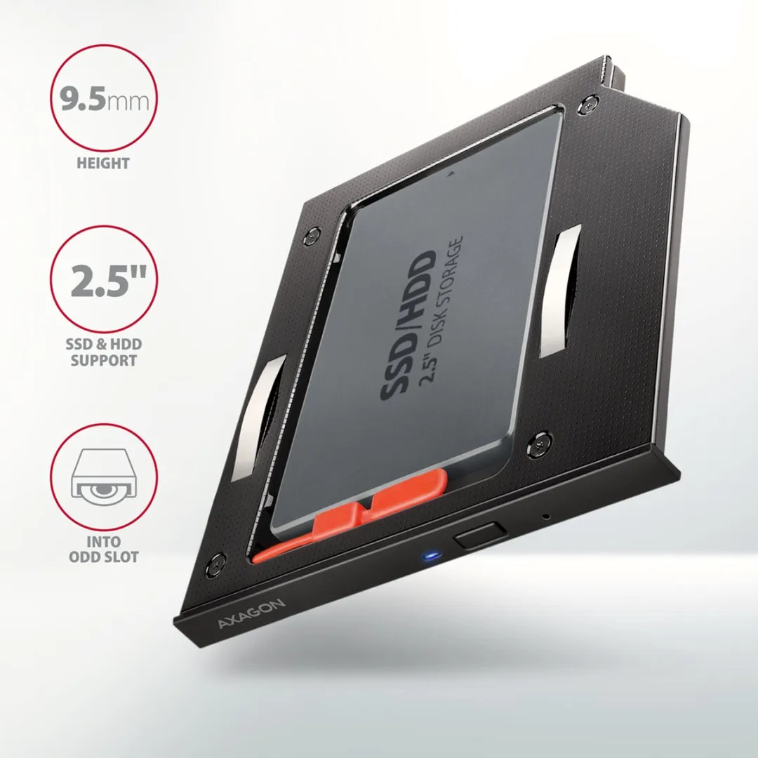 Axagon RSS-CD09 2.5 SSD/HDD Caddy - Zwart