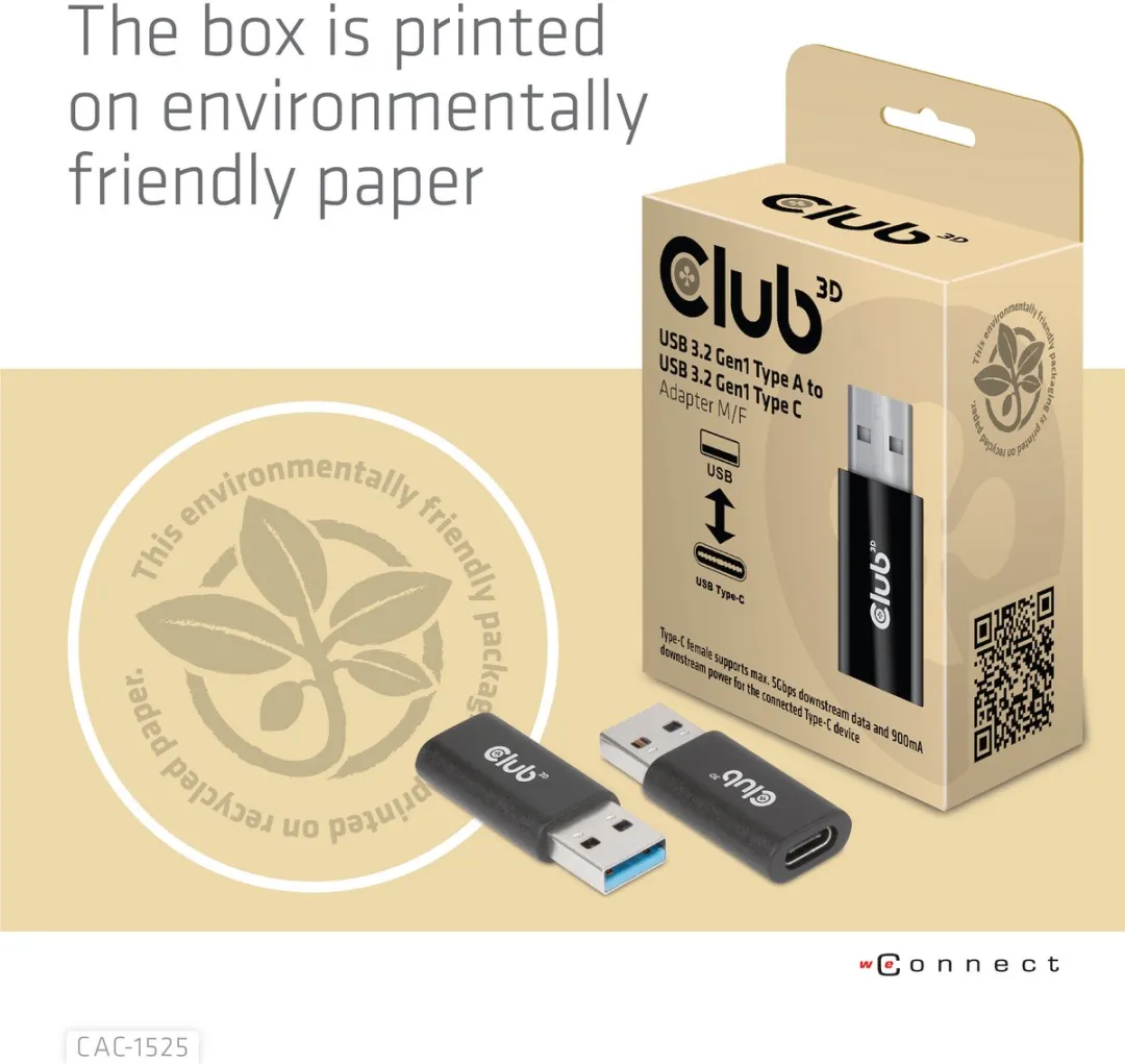 Club3D CAC-1525 USB-A naar USB-C Adapter - 5Gbps - Zwart