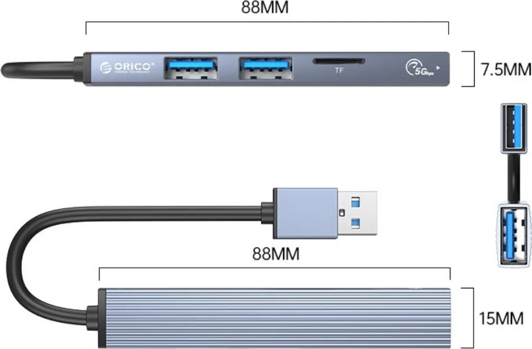 ORICO AH-12F USB-C Hub 3x USB-A Grijs