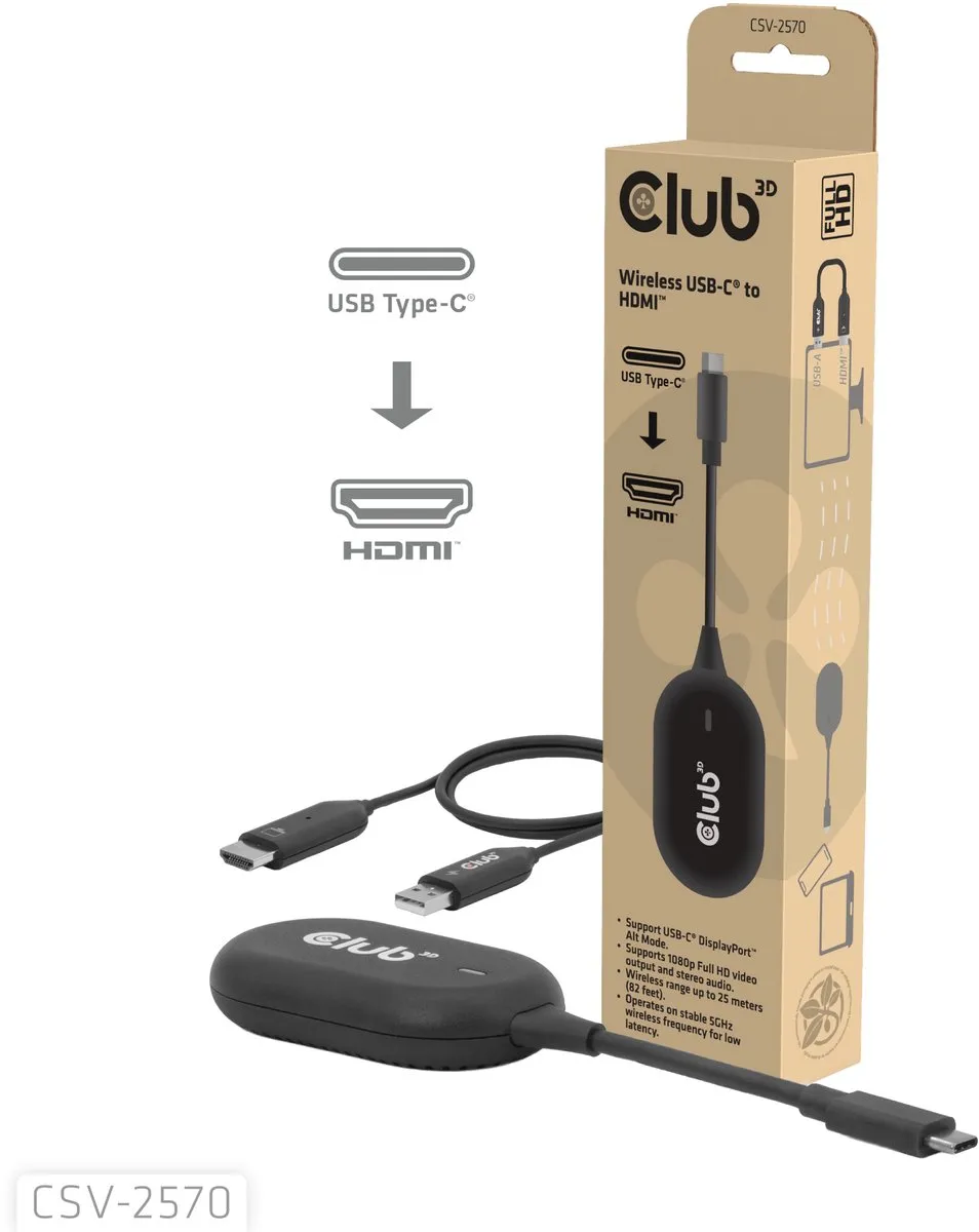 Club3D CSV-2570 USB-C naar HDMI Adapter - Zwart
