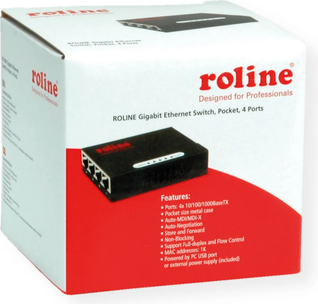 Roline 4-Poorts Gigabit Ethernet Switch - Zwart