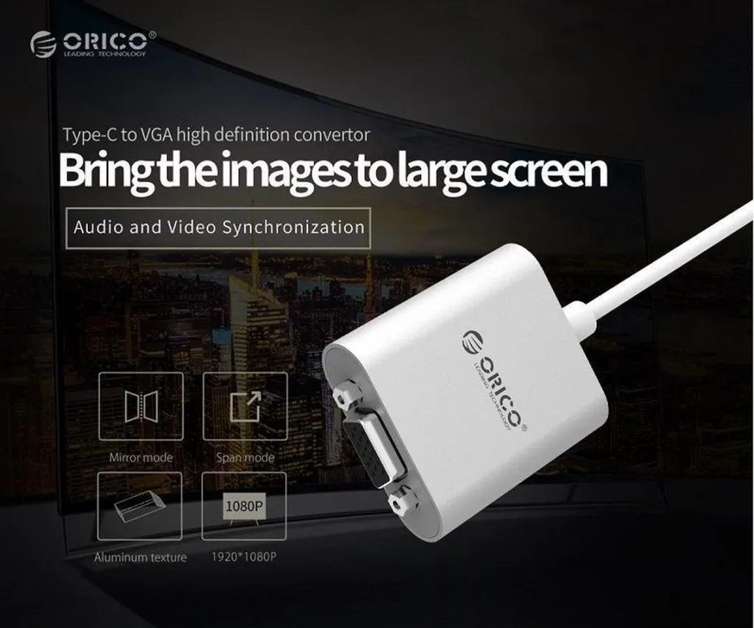 ORICO ORI-PTAV-SV USB-C naar VGA Adapter - Full HD - Aluminium - Zilver - afbeelding 6 van 6