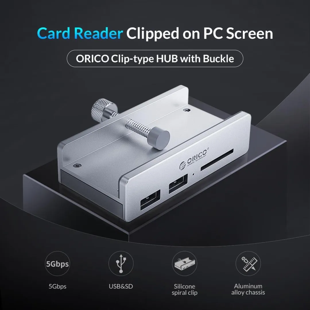 ORICO ORI-MH2AC-U3-SV USB 3.0 Hub - 2x USB-A + Kaartlezer Zilver