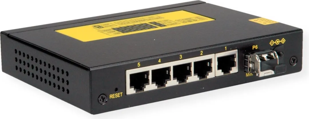 Roline Industriële Gigabit Switch 5x RJ-45 + 1x SFP - Zwart