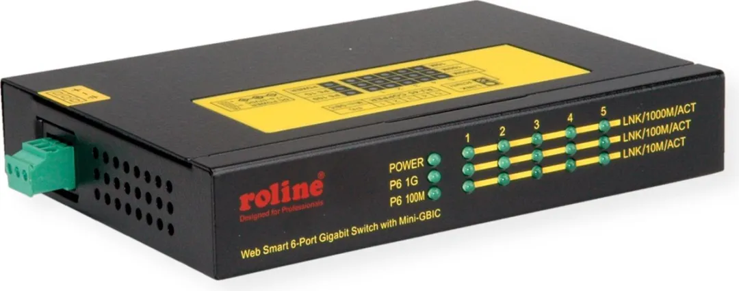 Roline Industriële Gigabit Switch 5x RJ-45 + 1x SFP - Zwart