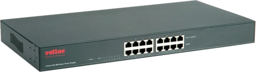 Roline 19" Fast Ethernet PoE Mid-Span Injector 8 Poorten - 110W - Zwart - afbeelding 2 van 6