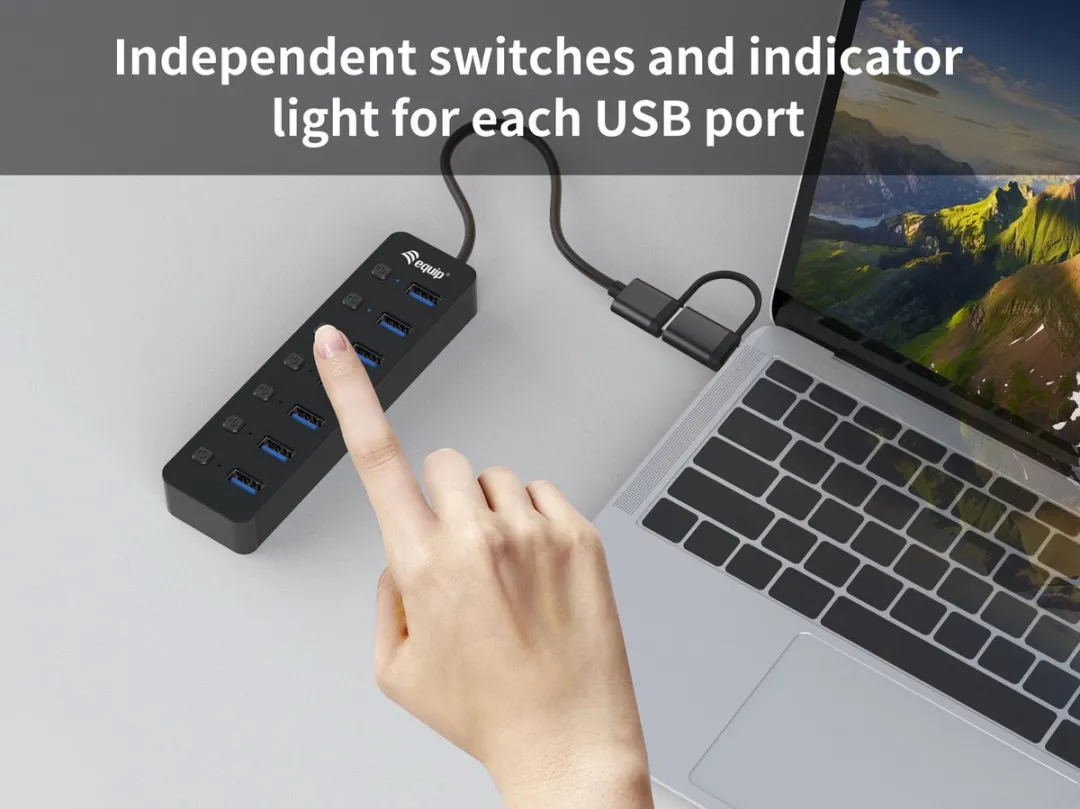 Equip 128965 Interface Hub USB 3.2 Gen 1 - 7 Poorten Zwart