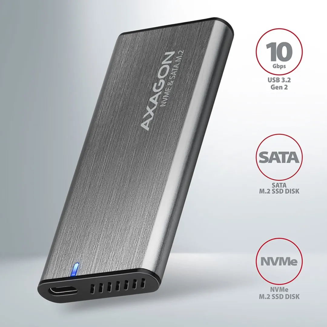 Axagon EEM2-SG2 M.2 SSD-behuizing USB-C 3.2 Gen 2 - Grijs - afbeelding 6 van 6