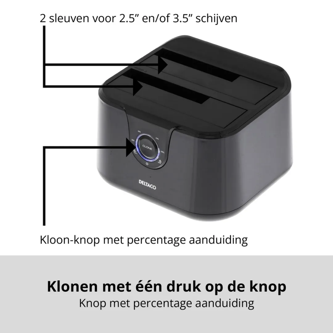Deltaco MAP-GD35U3 Dockingstation 2x SATA USB 3.0 - Zwart