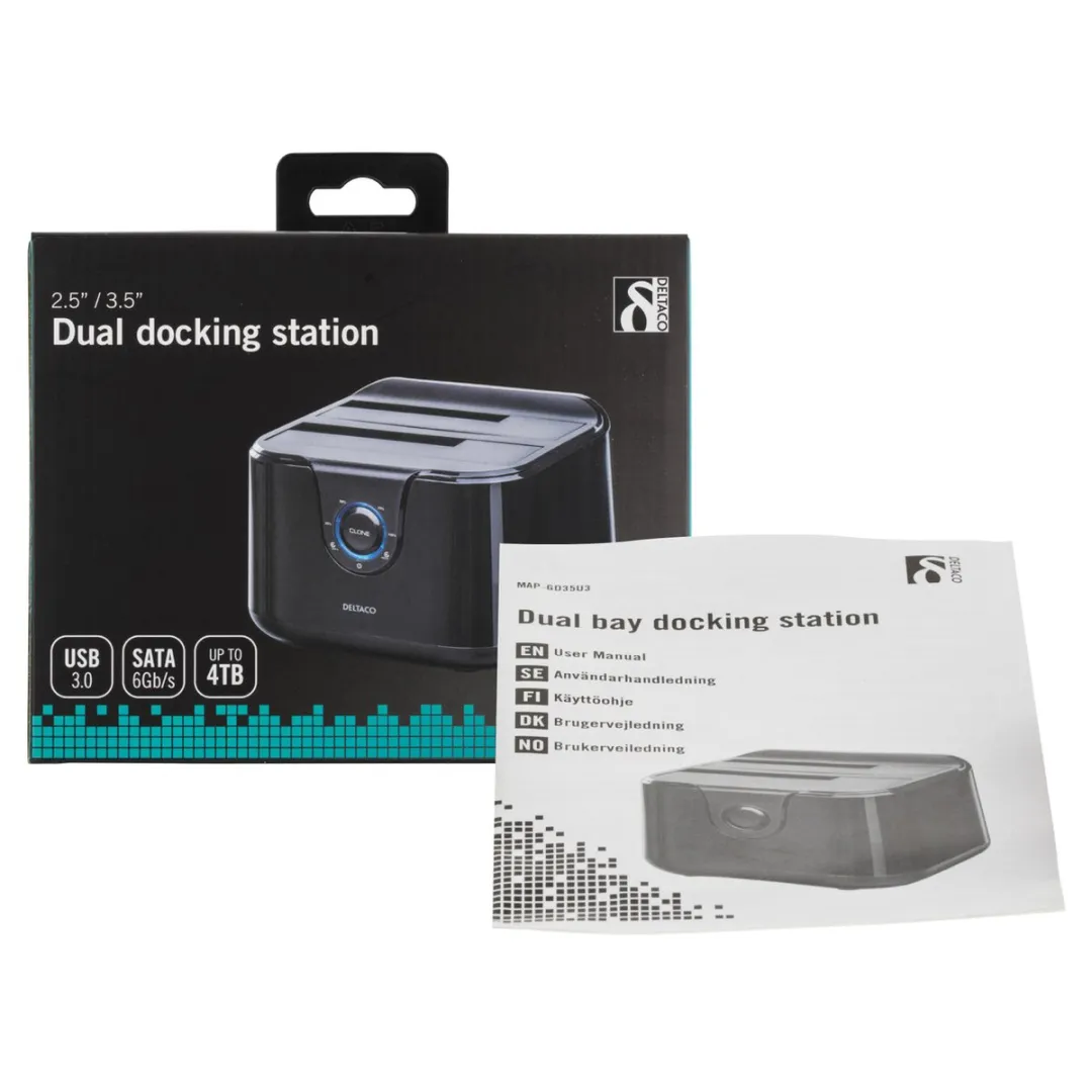 Deltaco MAP-GD35U3 Dockingstation 2x SATA USB 3.0 - Zwart