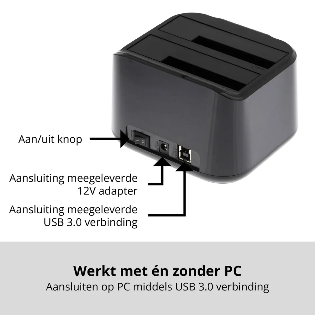 Deltaco MAP-GD35U3 Dockingstation 2x SATA USB 3.0 - Zwart