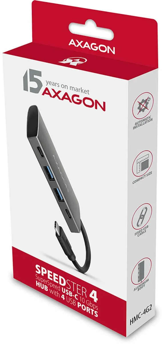 Axagon HMC-4G2 USB 3.2 Gen 2 Hub - 4 Poorten - Grijs